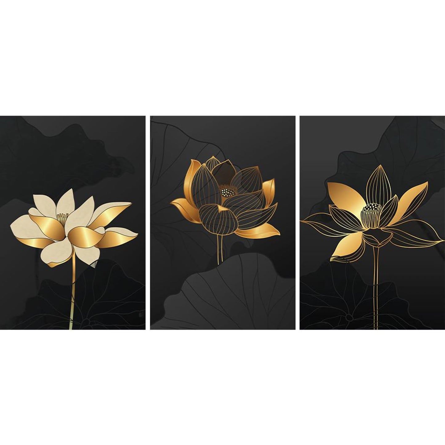 DFOLS Midnight Blossoms Trio Canvas Wall Painting – Luxury Floral Triptych Art