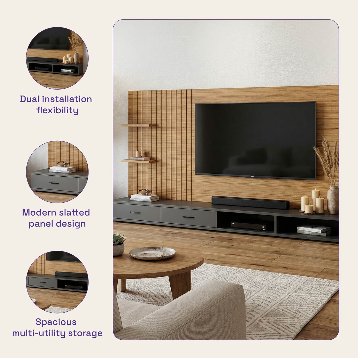 DFOLS Brisq Modern Engineered Wood TV Unit with Storage & Display Shelves