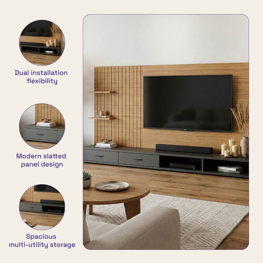 DFOLS Brisq Modern Engineered Wood TV Unit with Storage & Display Shelves