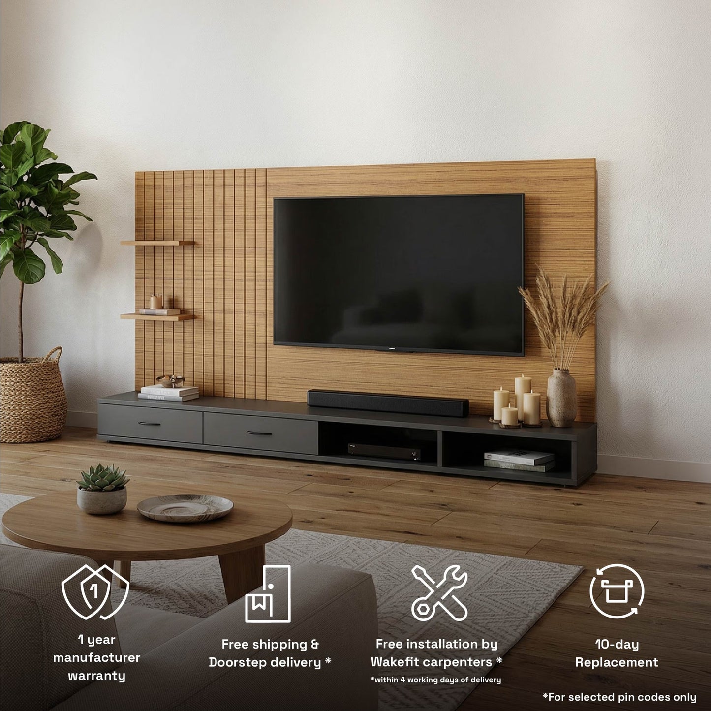 DFOLS Brisq Modern Engineered Wood TV Unit with Storage & Display Shelves