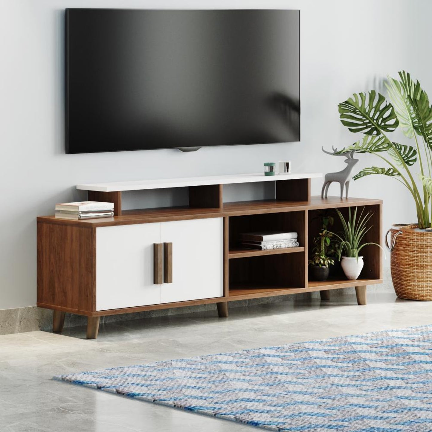 DFOLS Eris Modern Engineered Wood TV Unit with Cabinet Storage