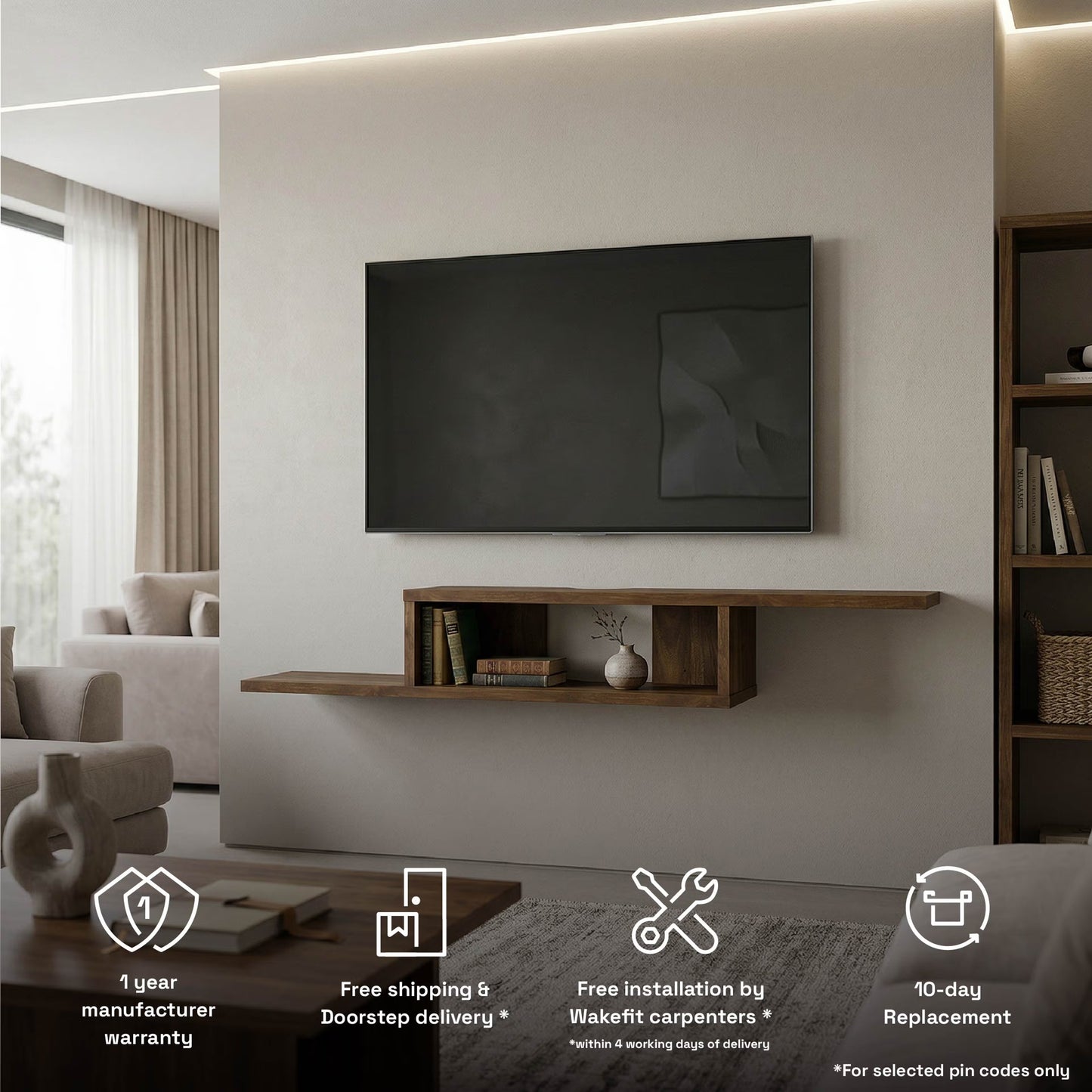 DFOLS Flowen Floating Engineered Wood TV Unit in Columbain Walnut Finish