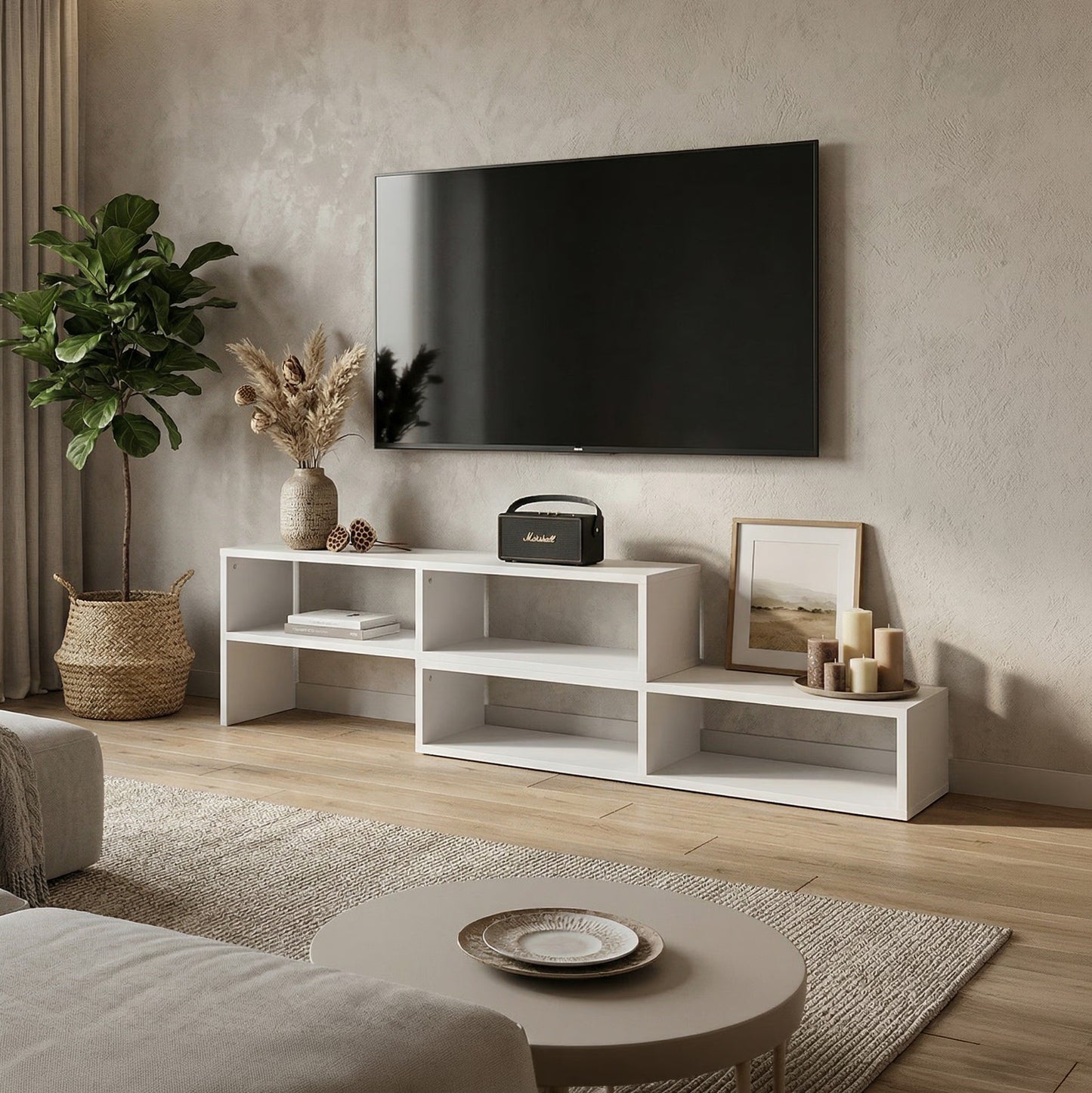 DFOLS Gridis Modern Engineered Wood TV Unit in Frosty White Finish