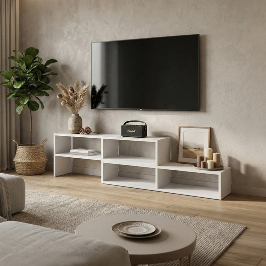 DFOLS Gridis Modern Engineered Wood TV Unit in Frosty White Finish