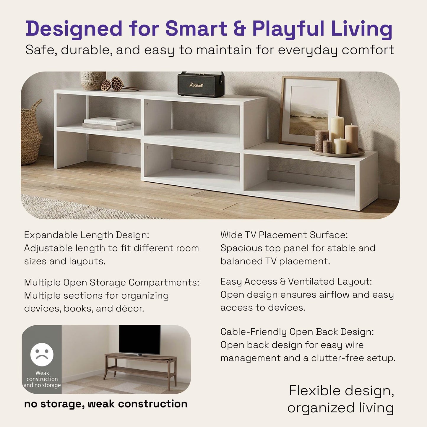 DFOLS Gridis Modern Engineered Wood TV Unit in Frosty White Finish
