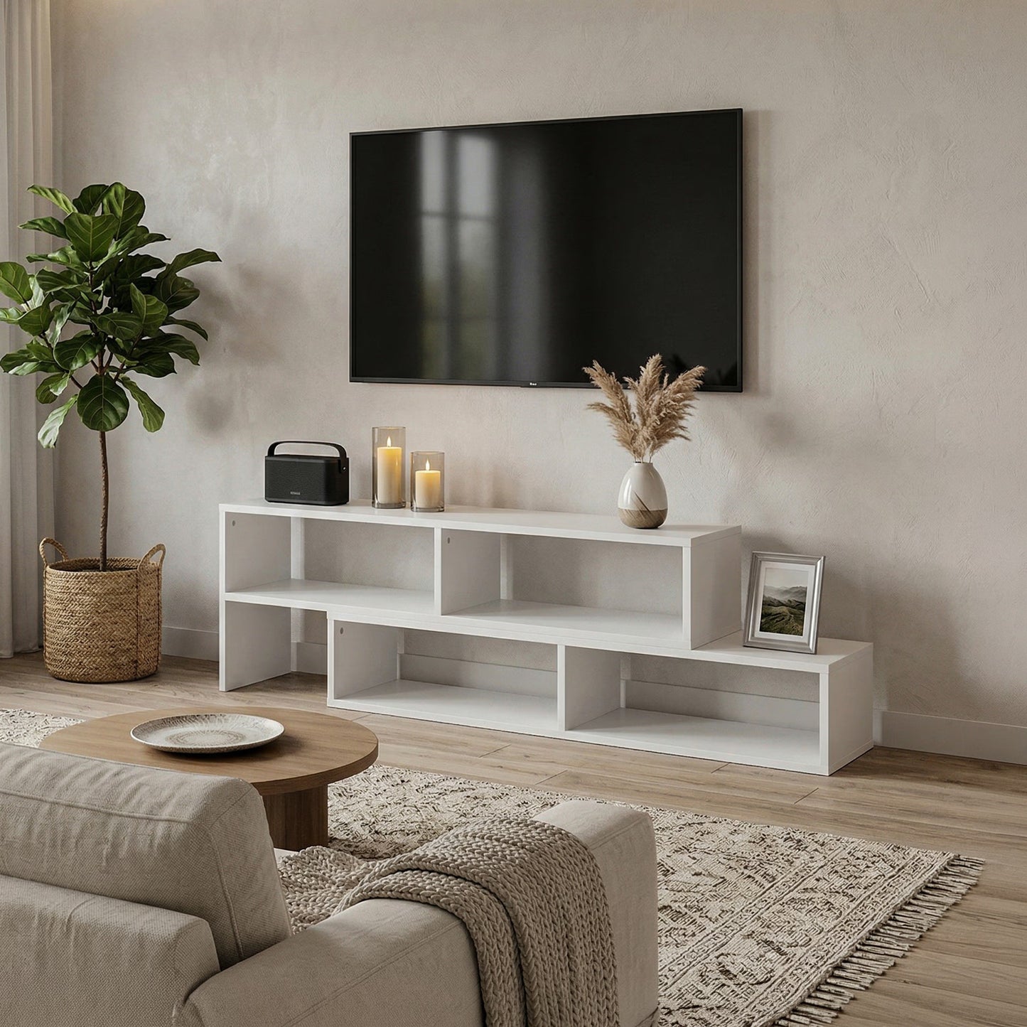 DFOLS Gridis Modern Engineered Wood TV Unit in Frosty White Finish