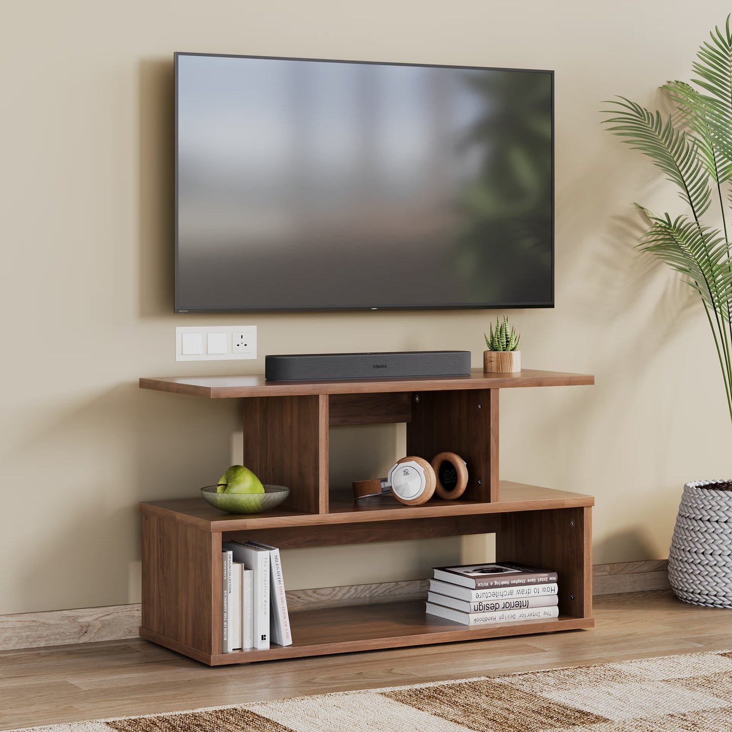 DFOLS Heist Modern Engineered Wood TV Unit with Open Storage Shelves