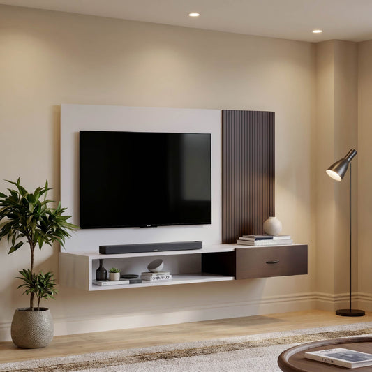 DFOLS Iverra Modern Floating Engineered Wood TV Unit with Storage Drawer