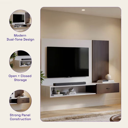 DFOLS Iverra Modern Floating Engineered Wood TV Unit with Storage Drawer