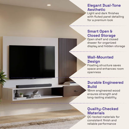 DFOLS Iverra Modern Floating Engineered Wood TV Unit with Storage Drawer