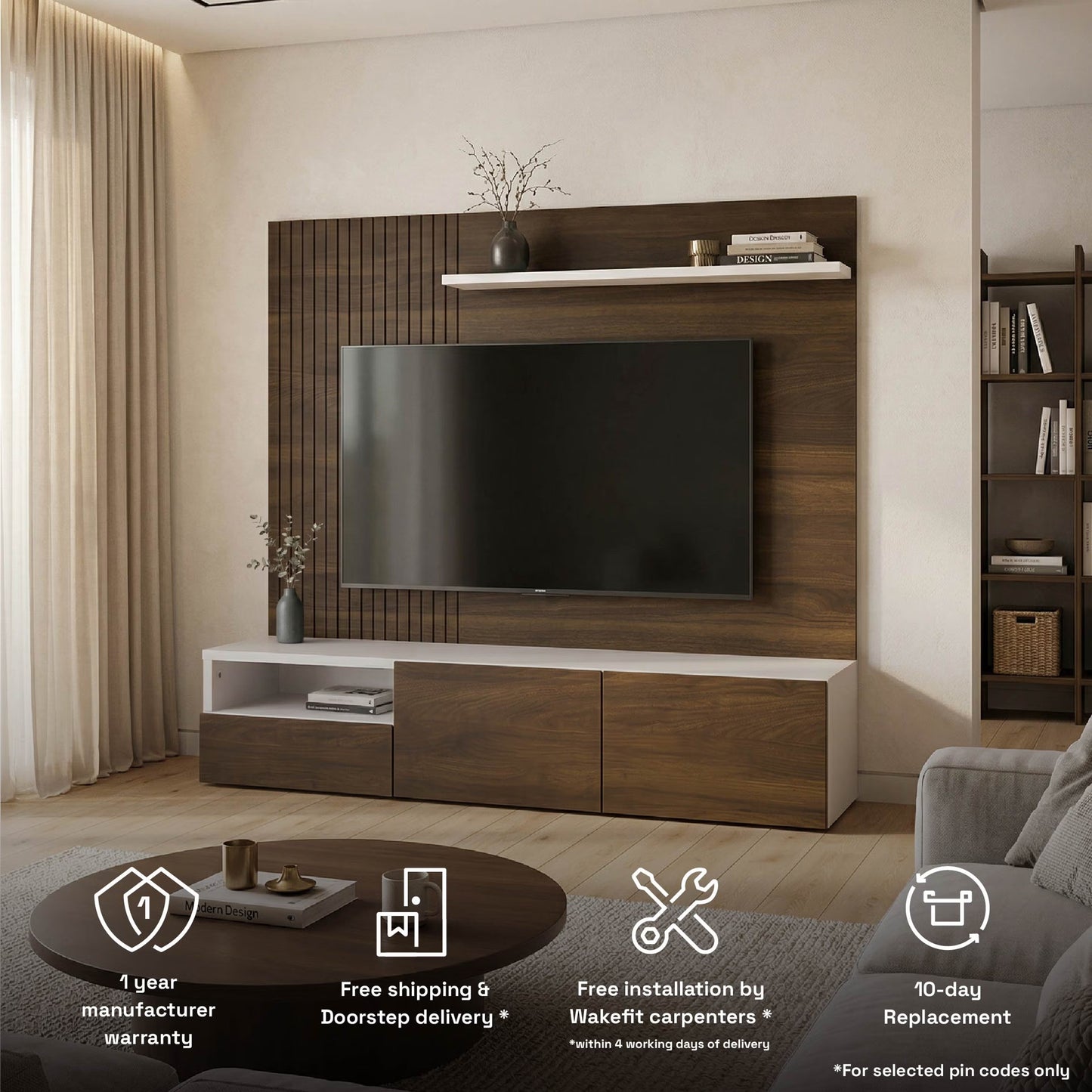 DFOLS Nuevo Modern Engineered Wood TV Unit with Storage Cabinet