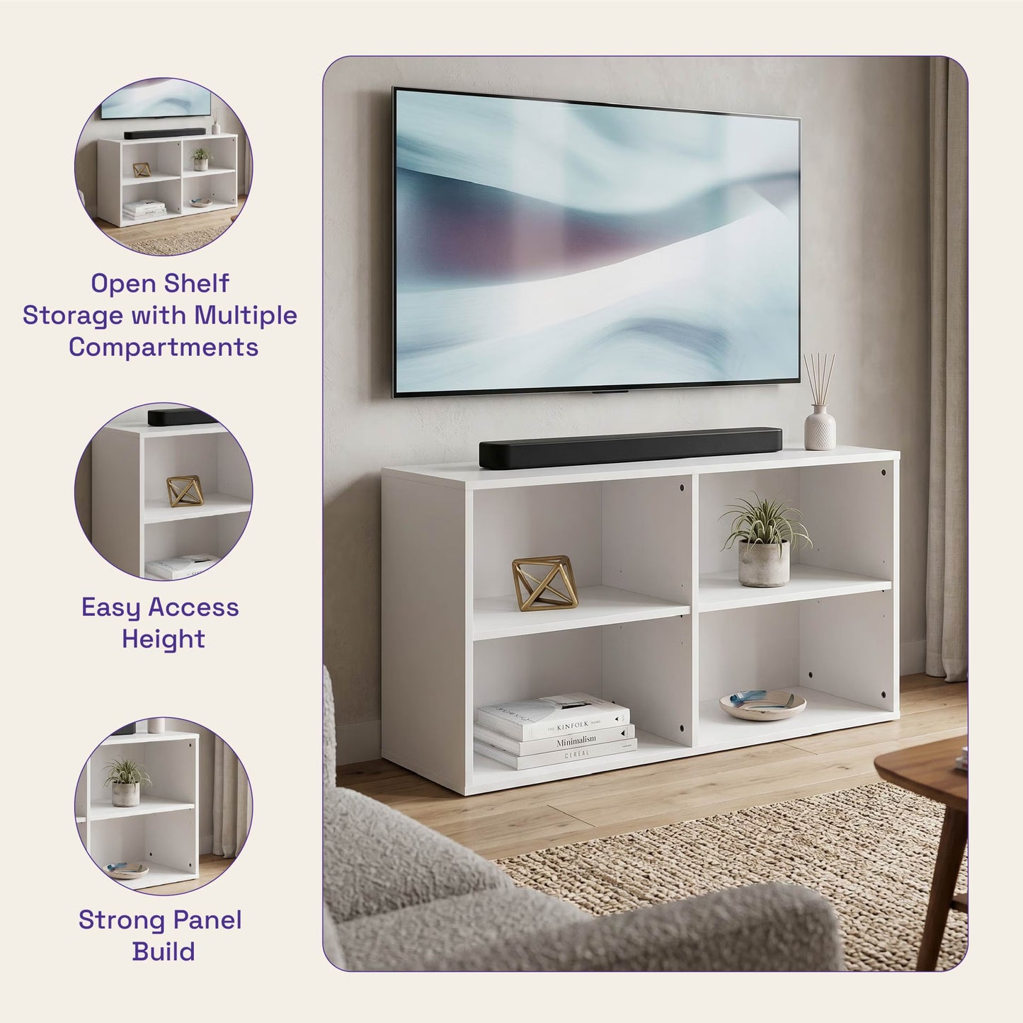 DFOLS Purion Modern Engineered Wood TV Unit in Frosty White Finish