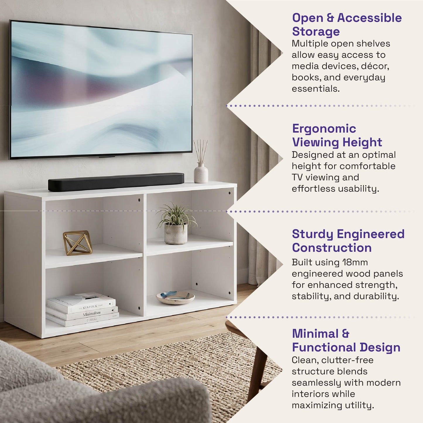 DFOLS Purion Modern Engineered Wood TV Unit in Frosty White Finish