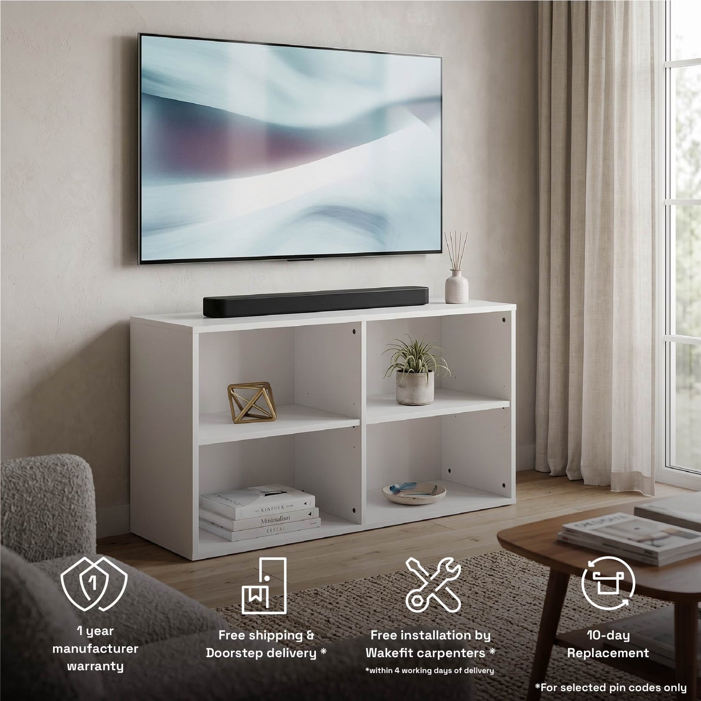 DFOLS Purion Modern Engineered Wood TV Unit in Frosty White Finish