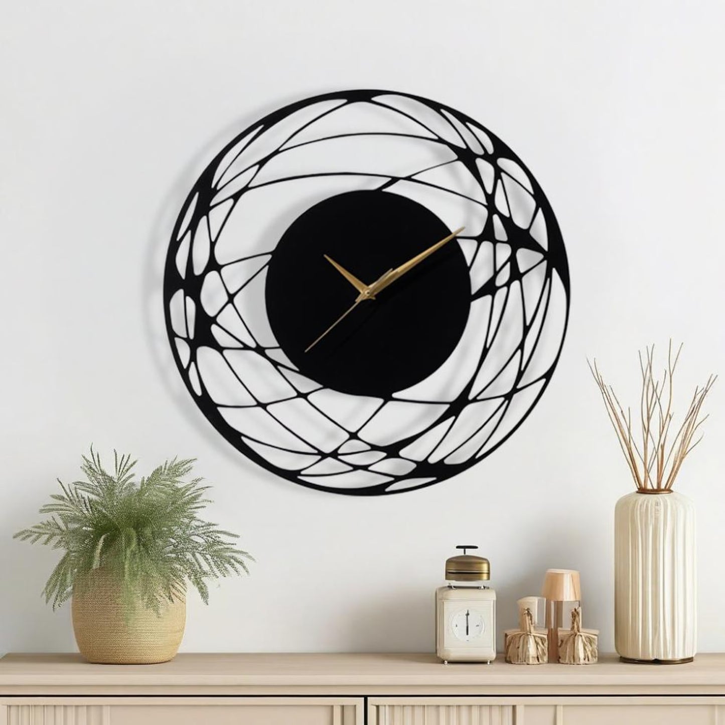 DFOLS Astralis Metal Wall Clock – Abstract Black 16 Inch