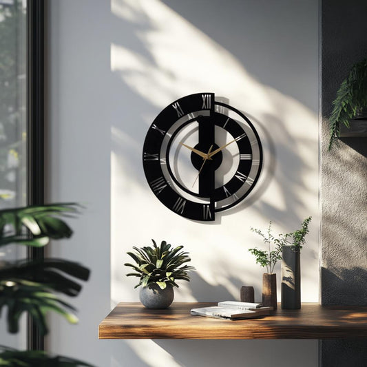 DFOLS Shadowfall Modern Metal Wall Clock – Black 20 Inch