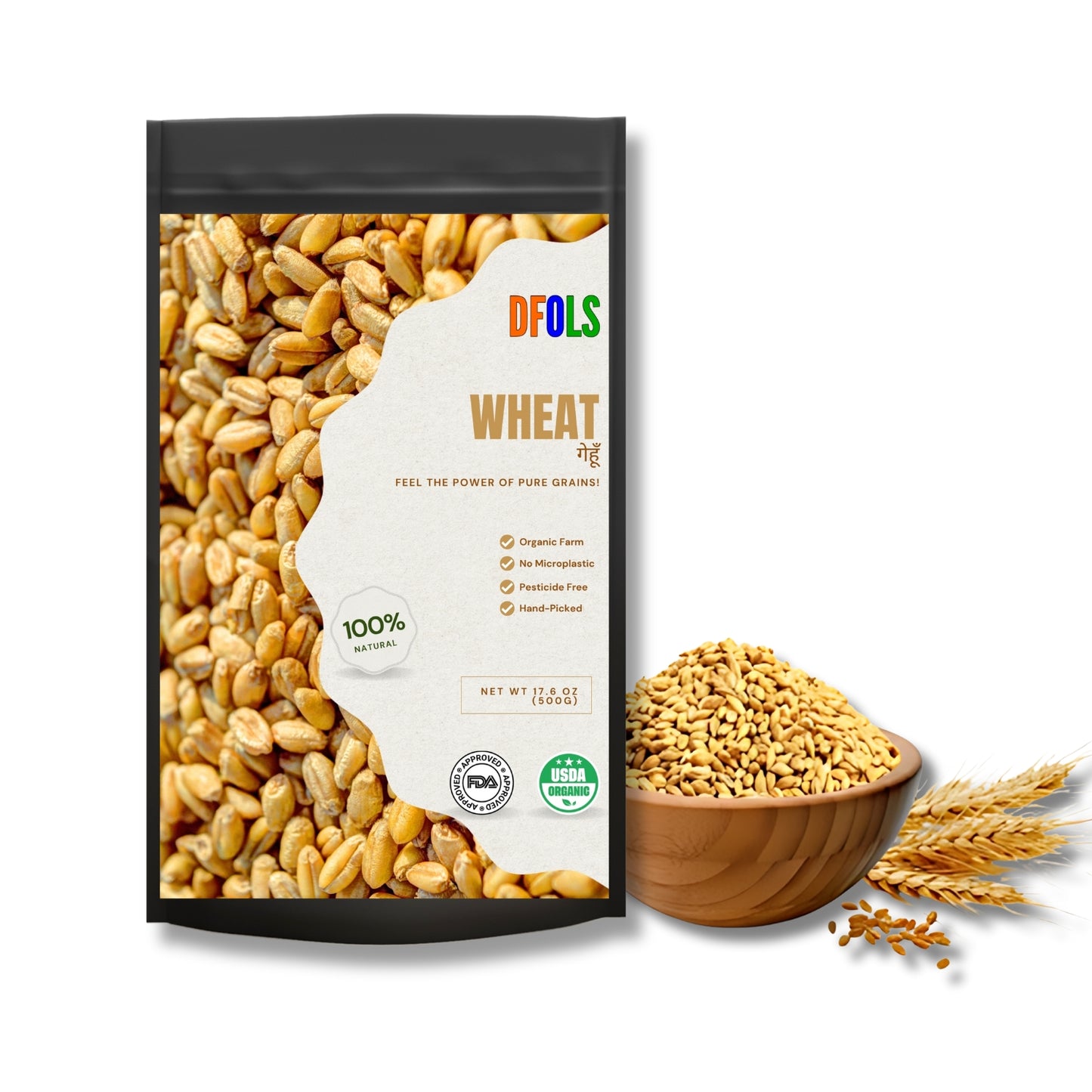 DFOLS Premium Organic Wheat | Natural, Non-GMO, Hand-Picked Grains | High in Protein, Fiber & Iron | Ideal for Rotis, Breads & Healthy Cooking