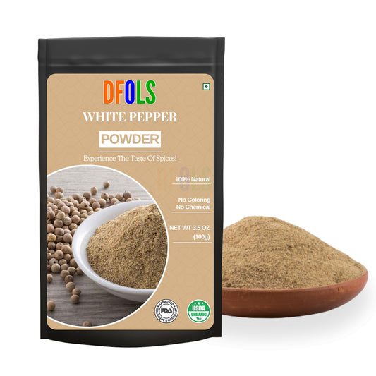 Organic White Peppercorns | Fine Ground White Pepper Seasoning | Pure, Natural & Gluten-Free Spice for Cooking, Soups, Curries & Everyday Recipes | Premium White Pepper Powder - DFOLS