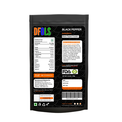 Fine Ground Black Pepper Powder – Strong Aroma & Bold Flavour | Great for Curries, BBQ, Sauces, Soups & Everyday Seasoning - DFOLS