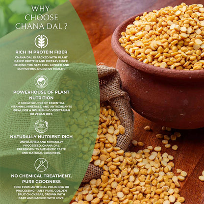 Organic Chana Dal | Natural Split Bengal Gram | Pesticide-Free, Unpolished, Hand-Picked, High Protein, Premium Quality Pulses for Everyday Cooking