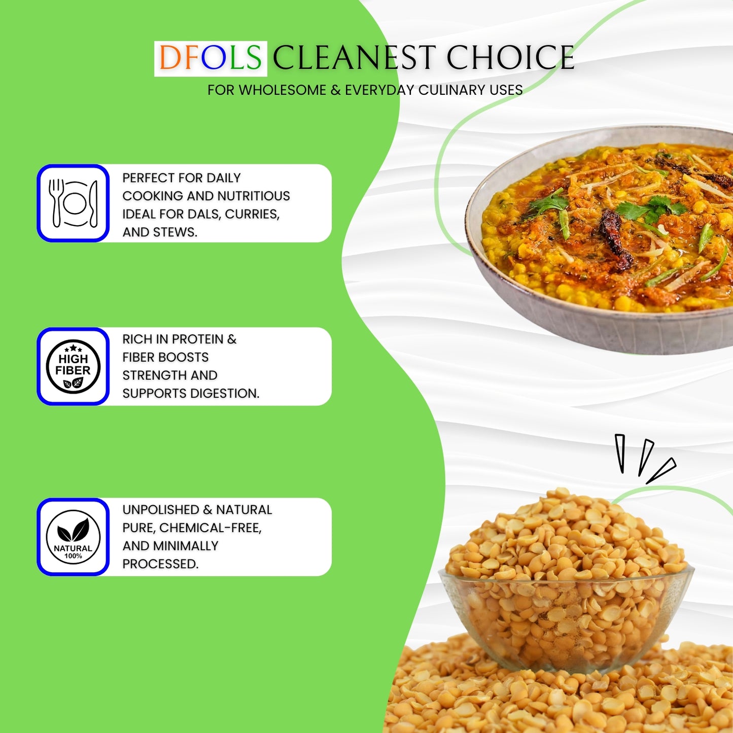 Organic Chana Dal | Natural Split Bengal Gram | Pesticide-Free, Unpolished, Hand-Picked, High Protein, Premium Quality Pulses for Everyday Cooking