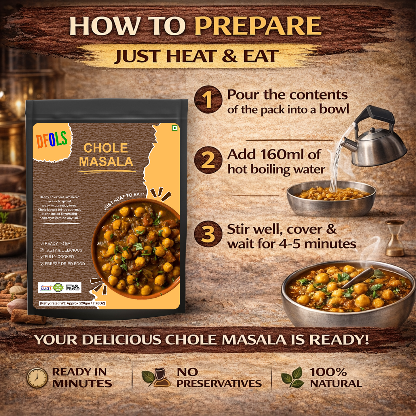 Chole Masala | Authentic Punjabi-Style Chickpeas in Rich Gravy | Ready to Eat | Heat & Serve | Flavorful, Spicy & Delicious North Indian Curry