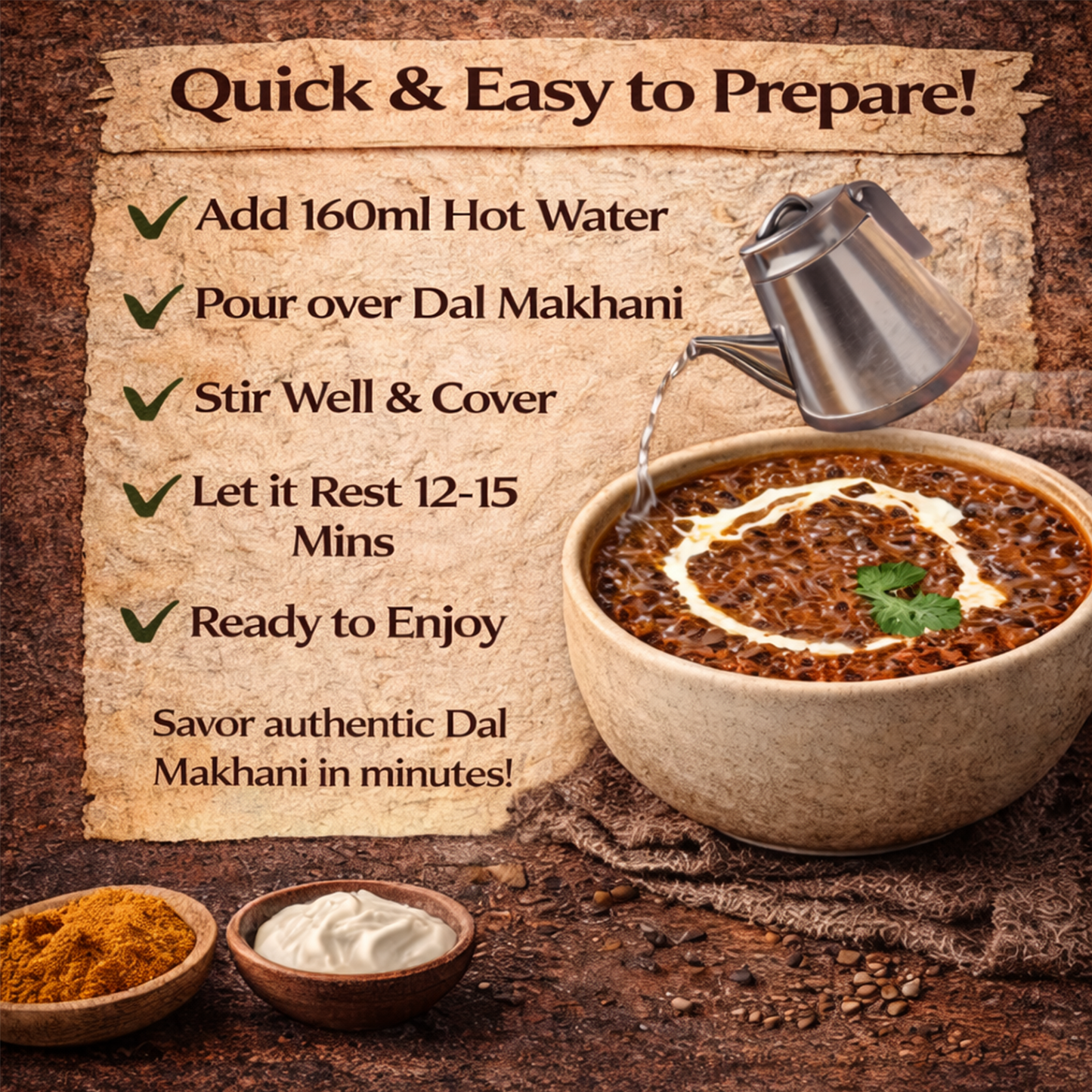 Dal Makhani | Creamy Black Lentils in Buttery Tomato Gravy | Ready-to-Eat Indian Vegetarian Meal | No Preservatives | Shelf-Stable Pack | Authentic North Indian Flavor
