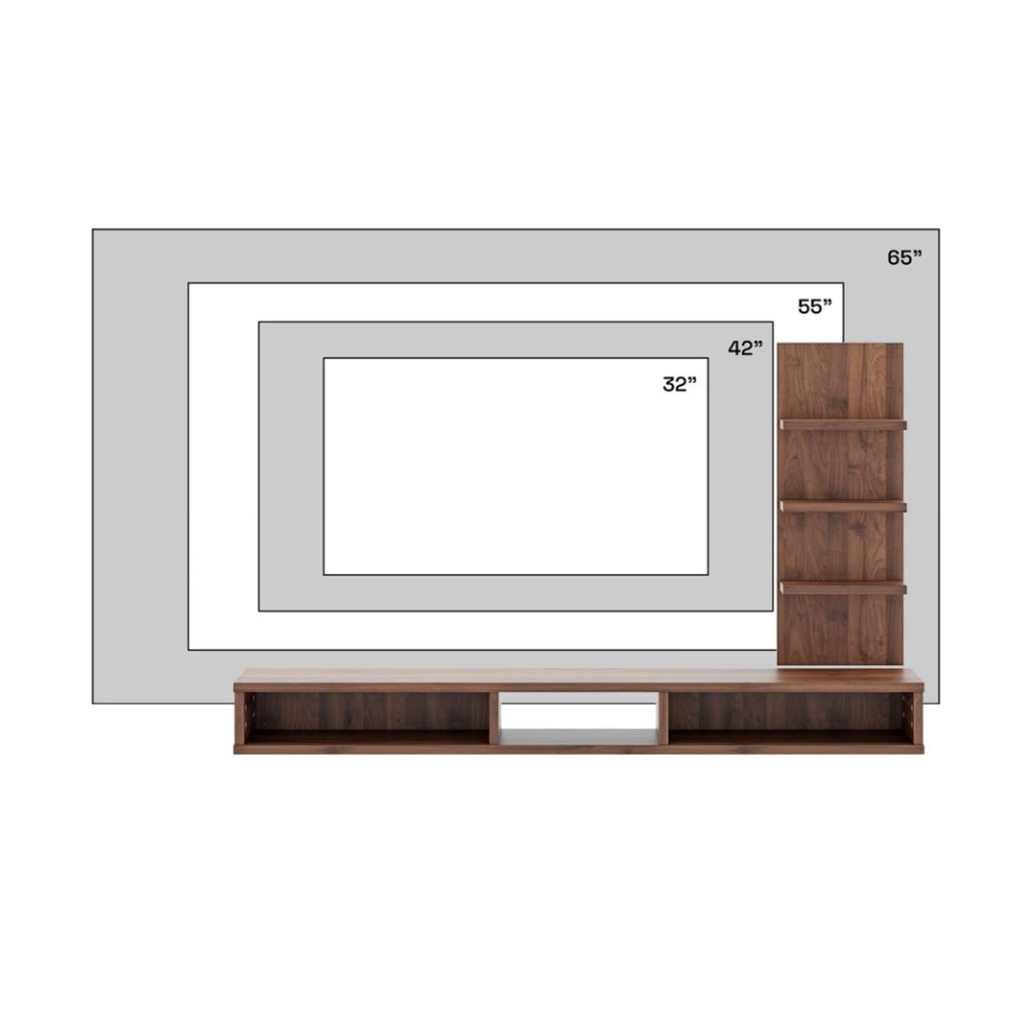 DFOLS Expo Floating Engineered Wood TV Unit with Display Shelves