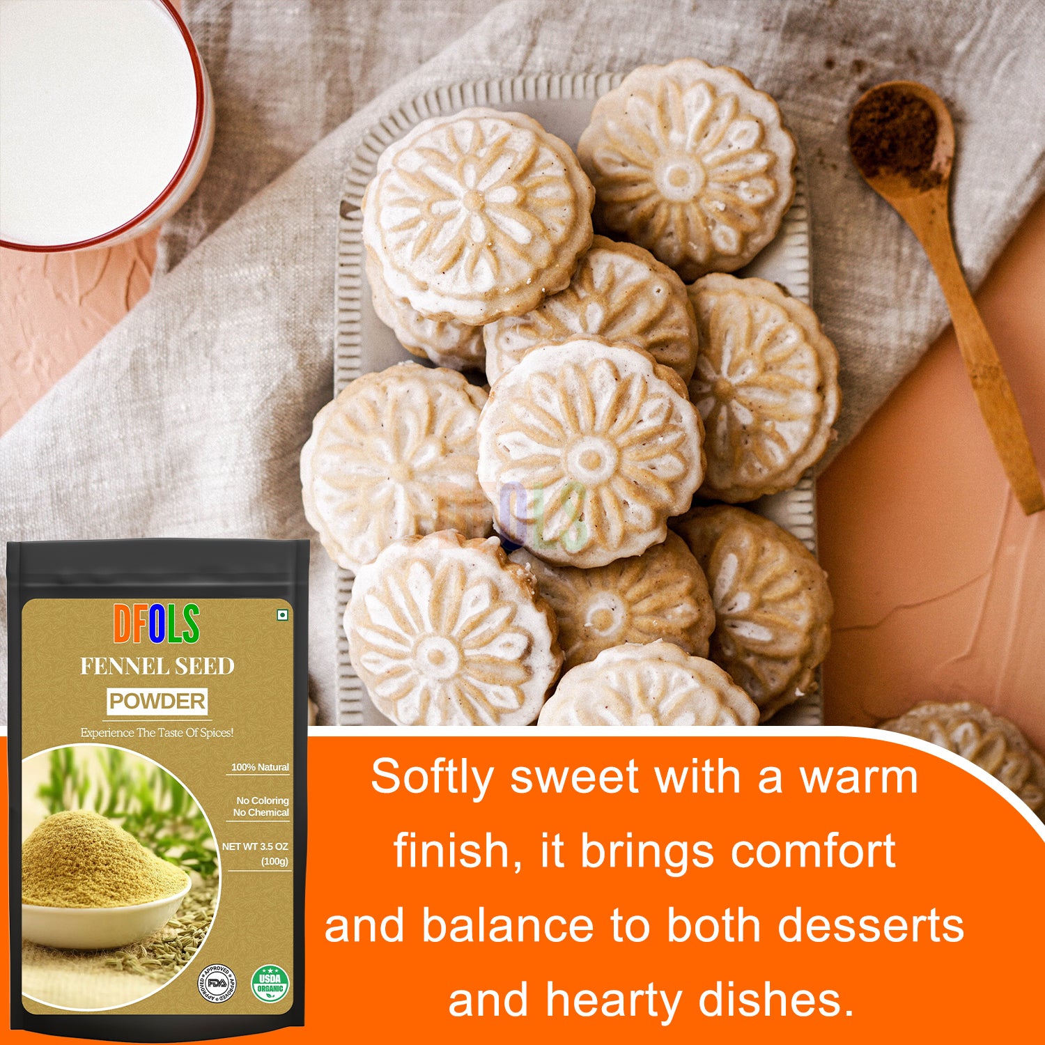 Fennel Powder | Aromatic Ground Spice for Curries, Masalas, Desserts & Herbal Tea | Sweet, Fragrant & Flavorful Cooking Ingredient - DFOLS