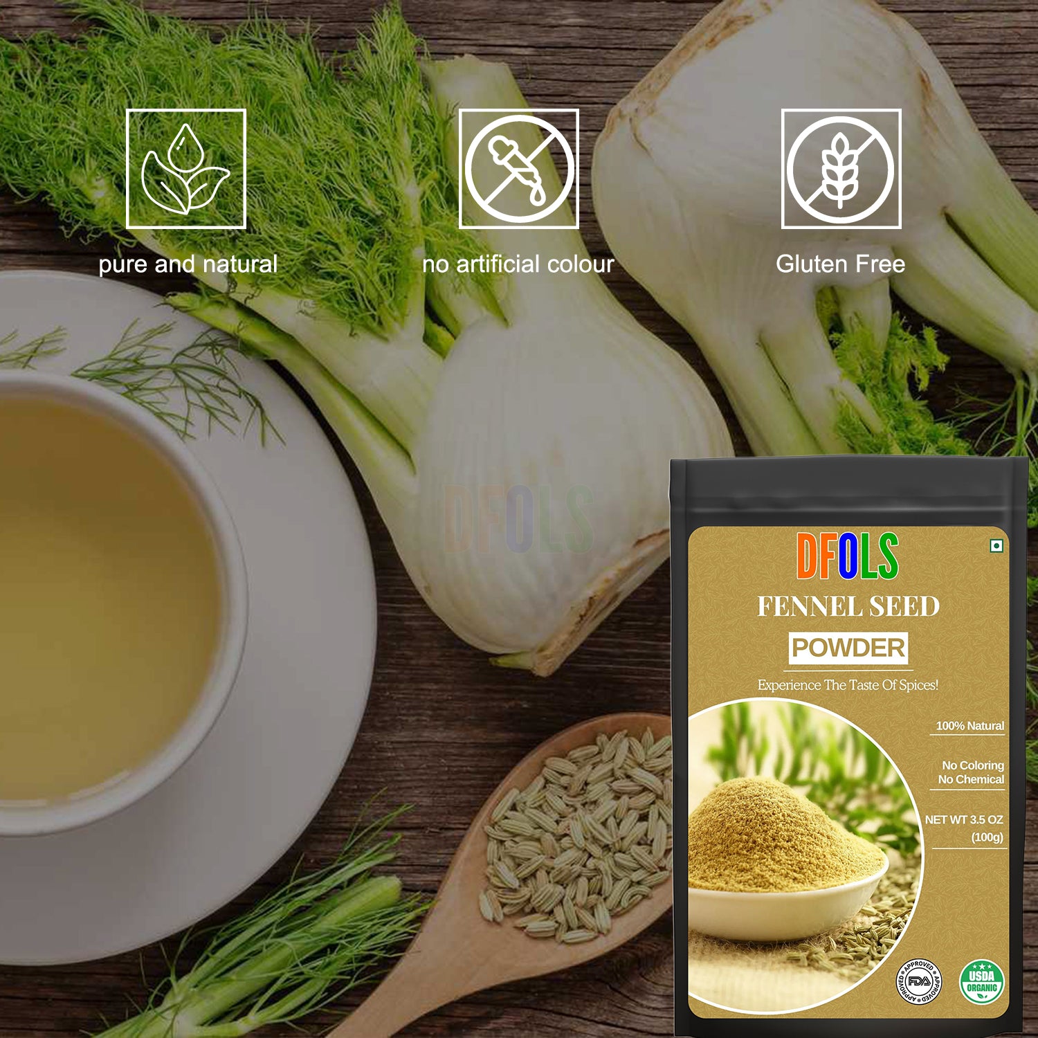 Fennel Powder | Aromatic Ground Spice for Curries, Masalas, Desserts & Herbal Tea | Sweet, Fragrant & Flavorful Cooking Ingredient - DFOLS