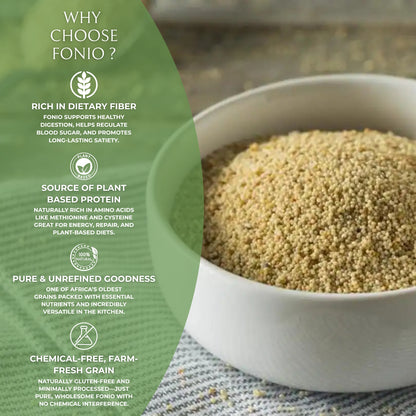 DFOLS Premium Fonio | Ancient African Supergrain | High in Iron, Fiber & Amino Acids | Gluten-Free, Vegan, Non-GMO | Perfect for Porridge, Salads & Healthy Meals