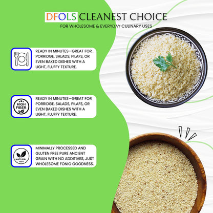 DFOLS Premium Fonio | Ancient African Supergrain | High in Iron, Fiber & Amino Acids | Gluten-Free, Vegan, Non-GMO | Perfect for Porridge, Salads & Healthy Meals