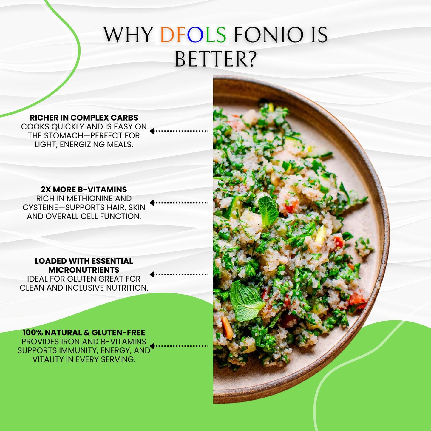 DFOLS Premium Fonio | Ancient African Supergrain | High in Iron, Fiber & Amino Acids | Gluten-Free, Vegan, Non-GMO | Perfect for Porridge, Salads & Healthy Meals