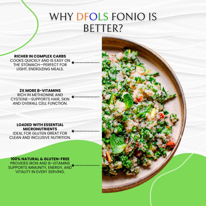 DFOLS Premium Fonio | Ancient African Supergrain | High in Iron, Fiber & Amino Acids | Gluten-Free, Vegan, Non-GMO | Perfect for Porridge, Salads & Healthy Meals