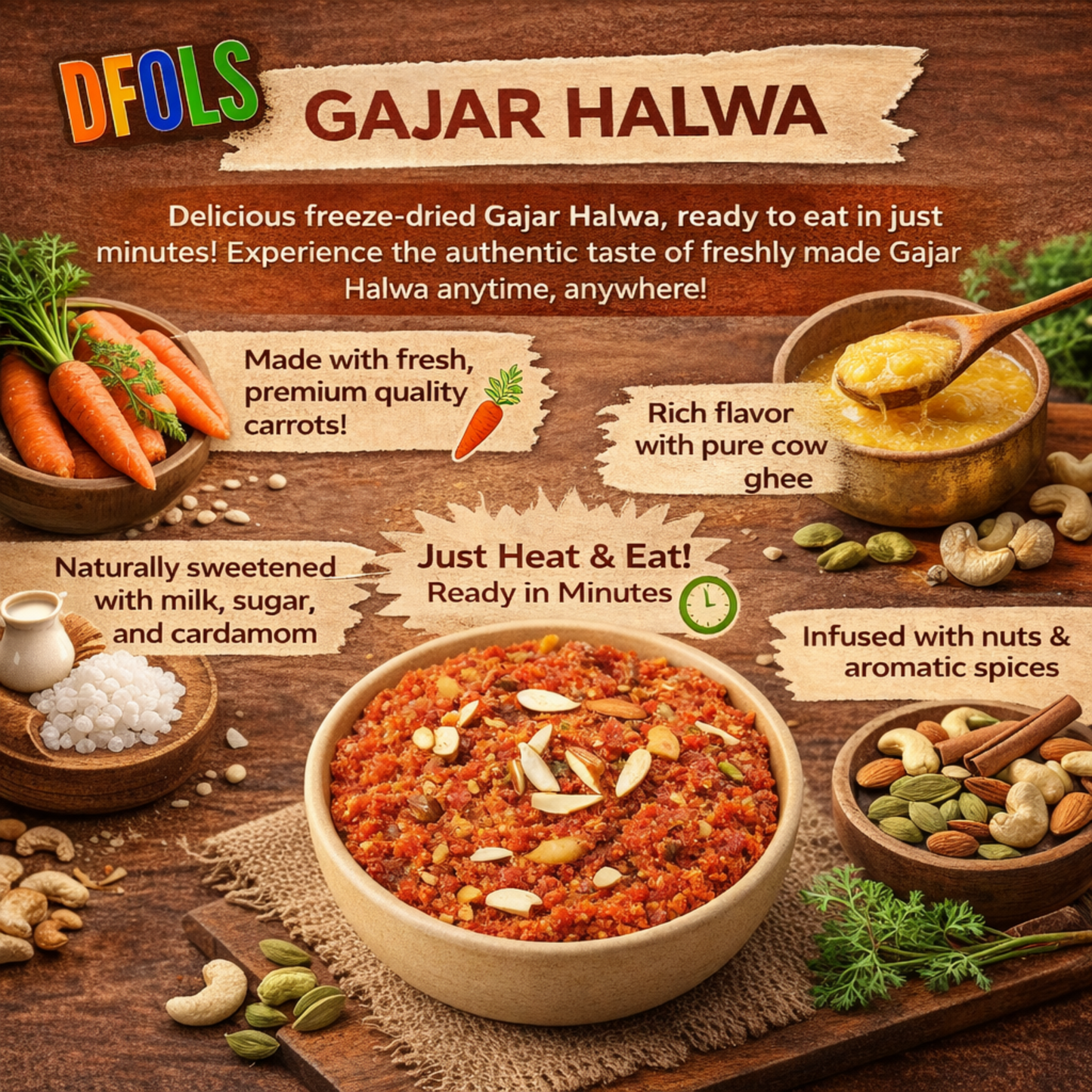 Indian Gajar Halwa | Traditional Carrot Dessert with Ghee & Dry Fruits | Rich, Authentic Taste | Instant Heat & Eat Sweet | Premium Ready-to-Eat Dessert Pack