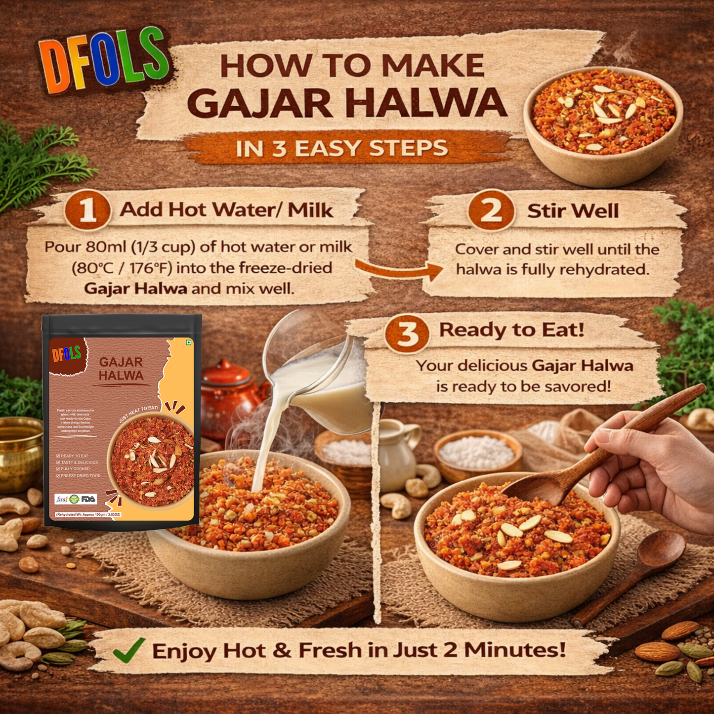 Indian Gajar Halwa | Traditional Carrot Dessert with Ghee & Dry Fruits | Rich, Authentic Taste | Instant Heat & Eat Sweet | Premium Ready-to-Eat Dessert Pack