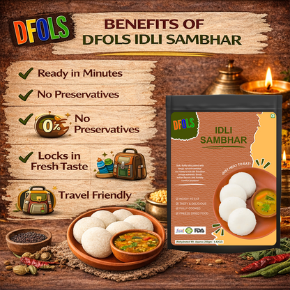 Ready-to-Eat Idli Sambar | Soft Rice Idlis with Authentic Spicy Sambar | No Preservatives | Instant, Convenient South Indian Meal | Heat & Serve Pack