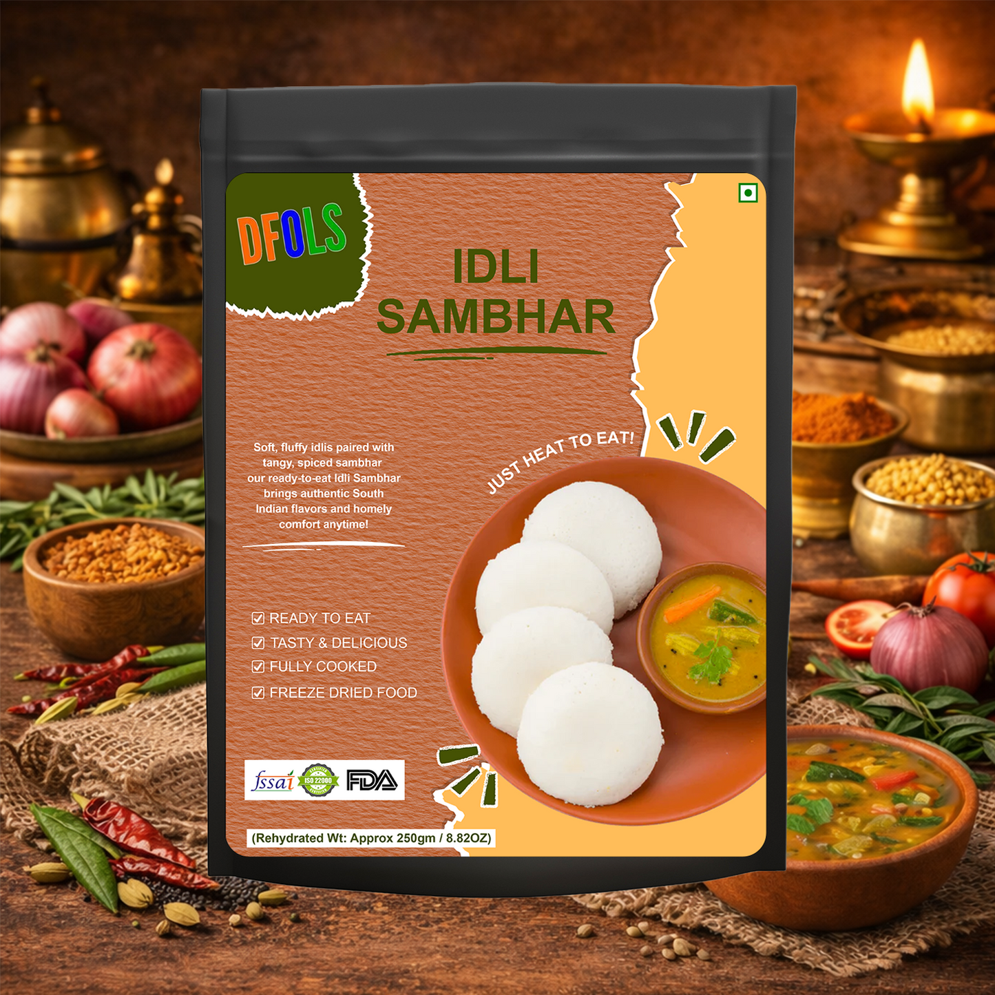 Ready-to-Eat Idli Sambar | Soft Rice Idlis with Authentic Spicy Sambar | No Preservatives | Instant, Convenient South Indian Meal | Heat & Serve Pack