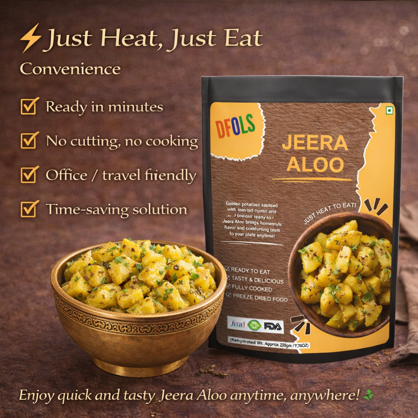 Jeera Aloo | Ready-to-Eat Cumin-Spiced Potato Curry | Authentic Indian Flavour | Heat & Serve Meal | Fresh, Tasty & Convenient Vegetarian Dish