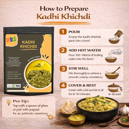 Instant Kadhi Khichdi | Homestyle Moong Dal Khichdi with Kadhi | Vegetarian Ready Meal | No Preservatives | Shelf-Stable, Easy to Prepare | Authentic Indian Flavor