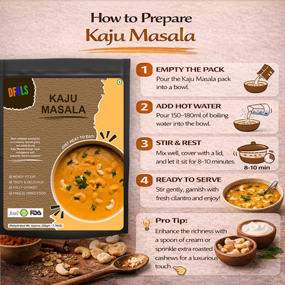 Kaju Masala Ready Meal | Rich Cashew Curry in Buttery Tomato Gravy | Authentic Indian Flavor | Microwaveable, Ready-to-Eat Instant Meal