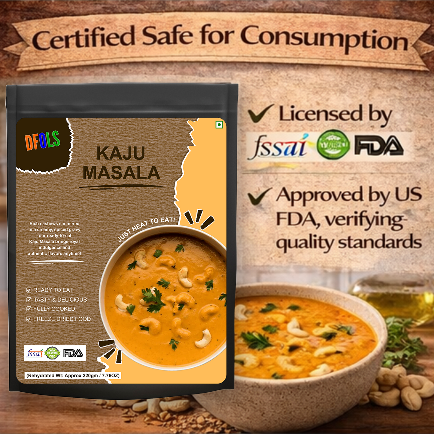 Kaju Masala Ready Meal | Rich Cashew Curry in Buttery Tomato Gravy | Authentic Indian Flavor | Microwaveable, Ready-to-Eat Instant Meal