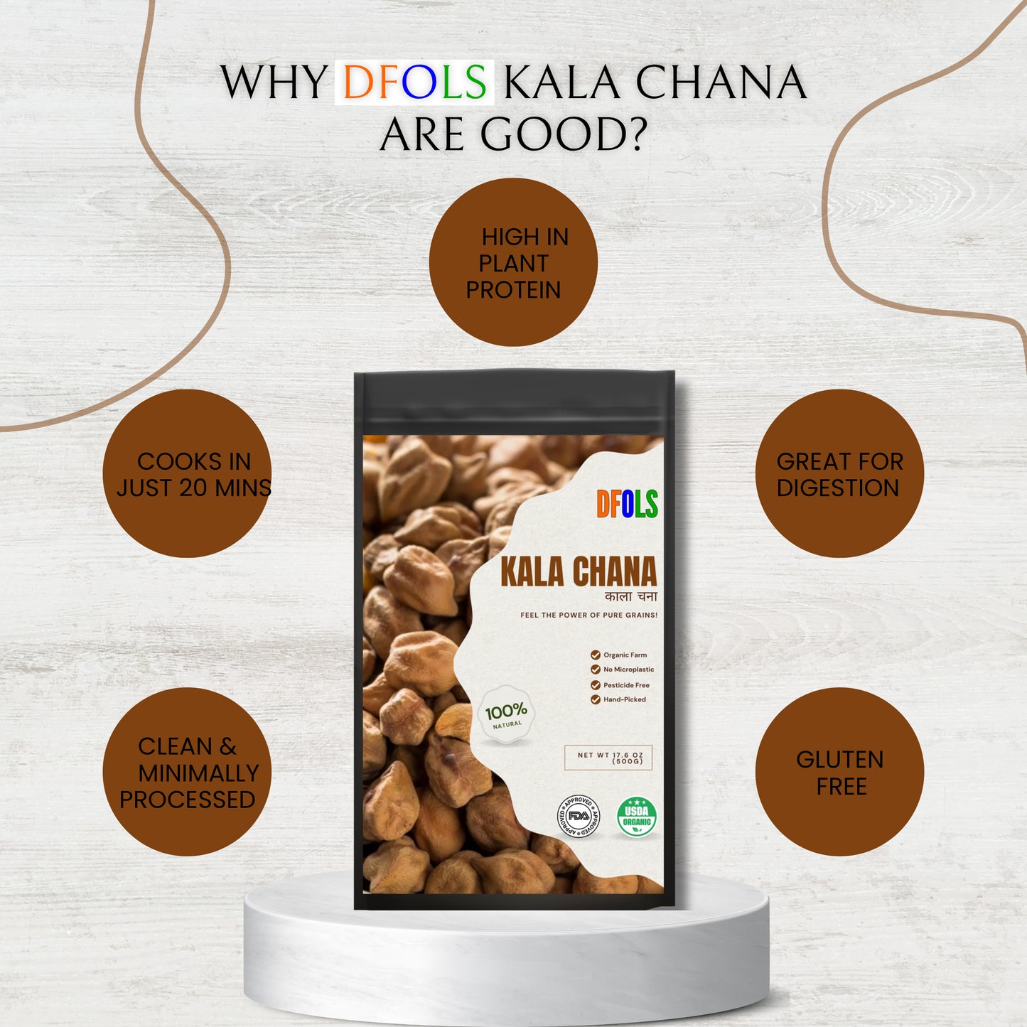 DFOLS Kala Chana Black Chickpeas Protein Rich  0.55lb 8.82oz 250g  黒ひよこ豆