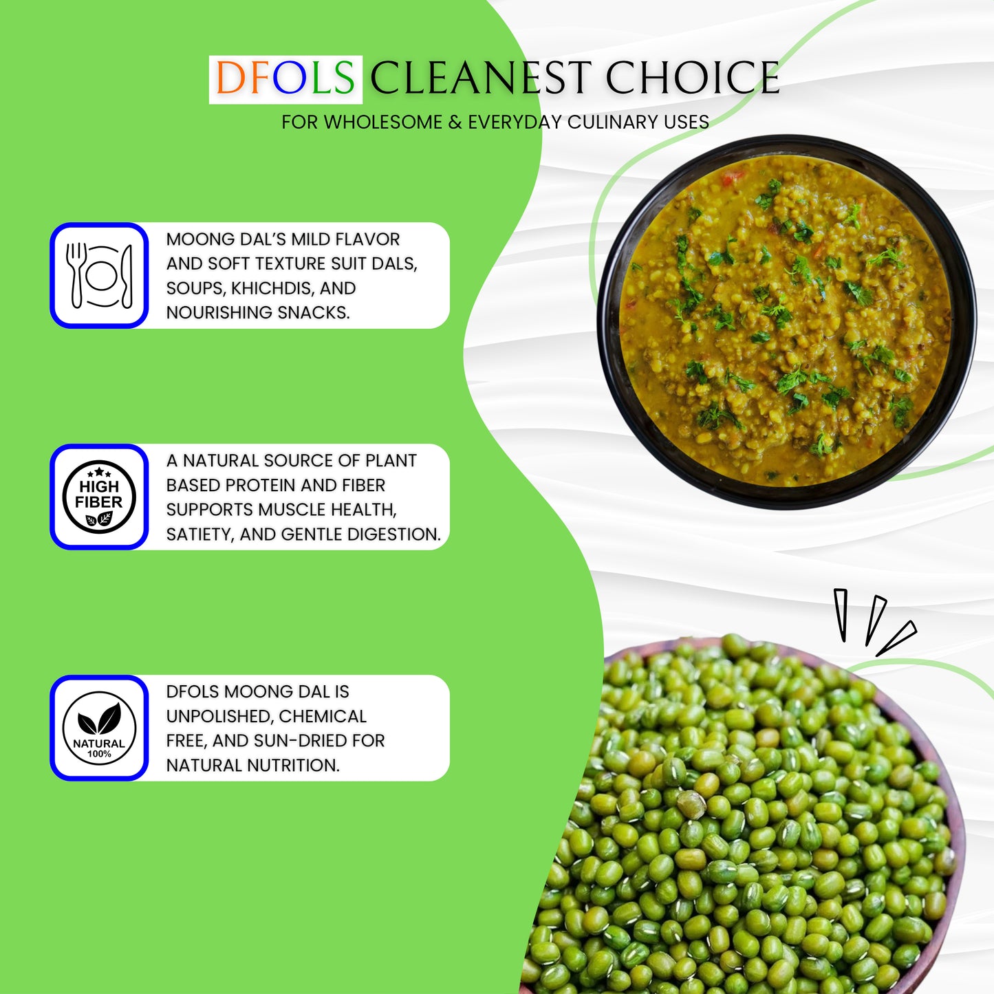 DFOLS Moong Dal Split Green Gram Cooking 0.55lb 8.82oz 250g ムング豆ダール