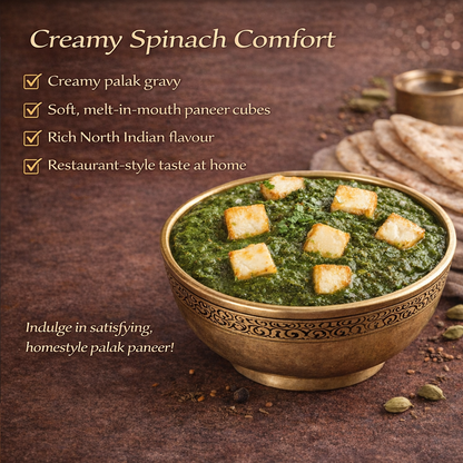 Palak Paneer | Classic Spinach & Cottage Cheese Curry | Ready to Eat | Heat & Serve Indian Meal | Authentic Taste, Rich & Creamy | Convenient Pack