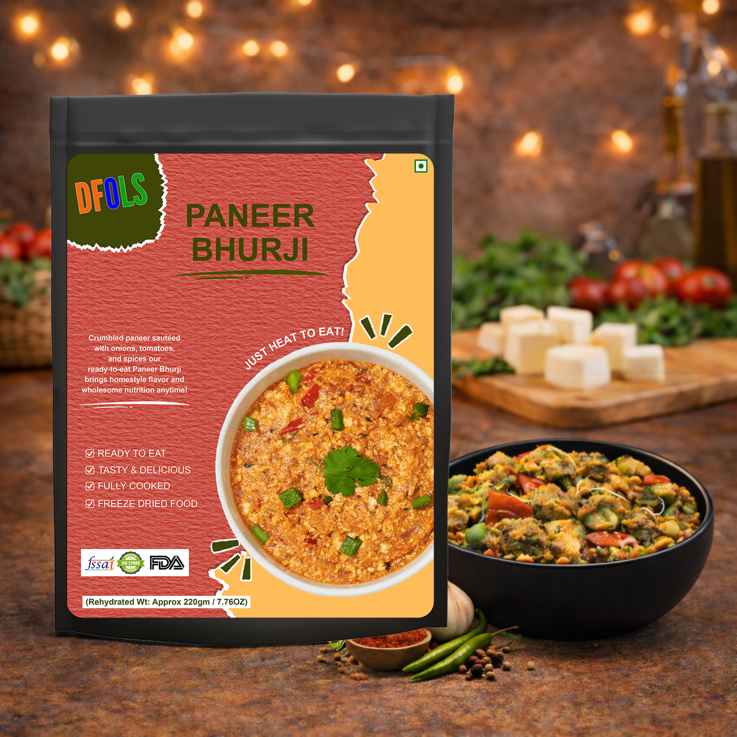 Paneer Bhurji Ready-to-Eat | High-Protein Indian Cottage Cheese Meal | Instant Vegetarian Dish | No Preservatives | Shelf-Stable Pack | Authentic Spicy Flavour