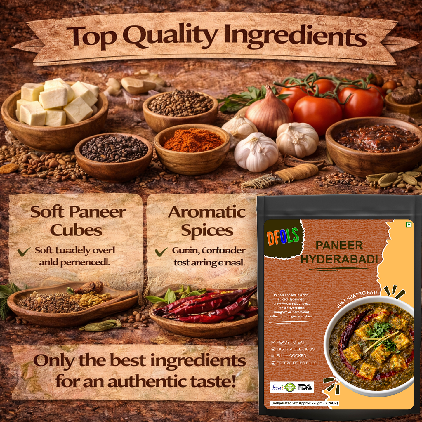 Paneer Hyderabadi | Rich Indian Cottage Cheese Curry with Cashew & Authentic Spice Blend | Ready-to-Eat Instant Meal | Vegetarian | No Preservatives | Shelf-Stable Pack