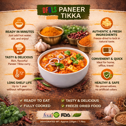 Paneer Tikka | Restaurant-Style Grilled Cottage Cheese Bites | Ready in Minutes | Vegetarian | No Preservatives | Shelf-Stable Snack | Premium Indian Flavour