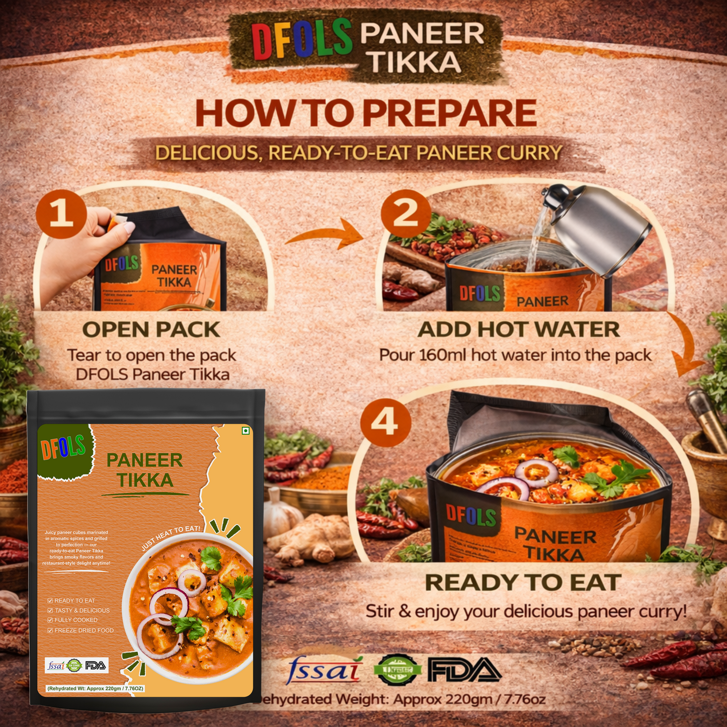 Paneer Tikka | Restaurant-Style Grilled Cottage Cheese Bites | Ready in Minutes | Vegetarian | No Preservatives | Shelf-Stable Snack | Premium Indian Flavour