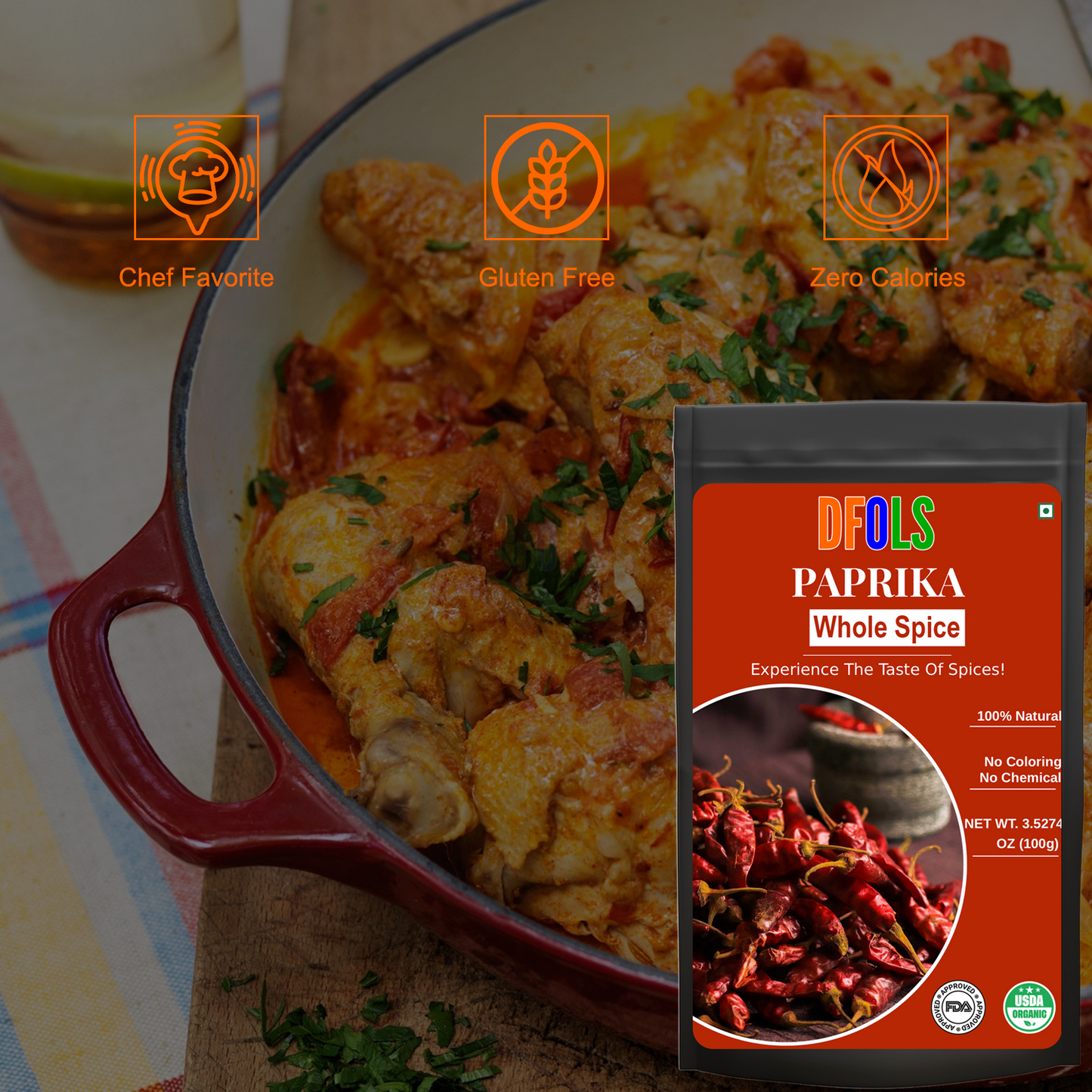 DFOLS Paprika Whole Spice Cooking 0.22lb 3.5oz 100g パプリカパウダー